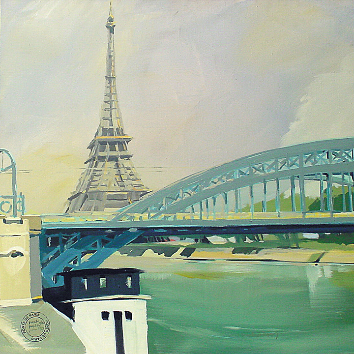 Pont de Passy et Tour Eiffel - Acrylique sur toile - Peinture de la série "Les Ponts de Paris" de Michelle AUBOIRON